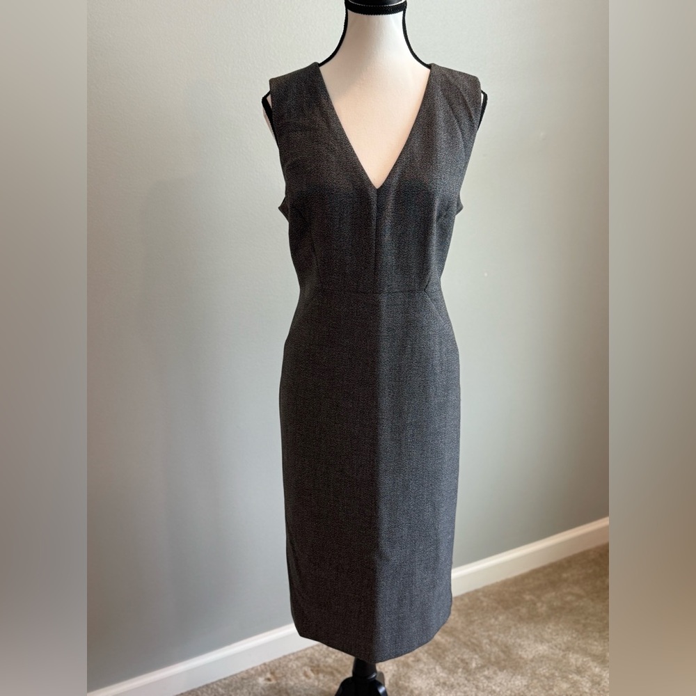 Ann Taylor Charcoal V-Neck Midi Dress, Size 12